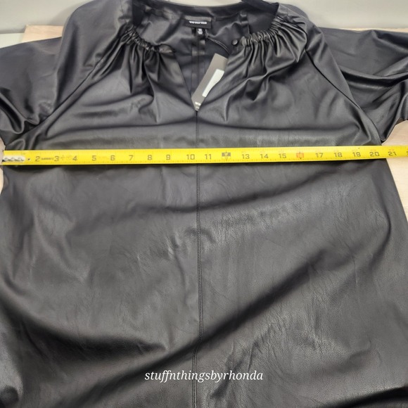 NWT Who What Wear‎ Black Vegan Faux Leather Puff Sleeve Mini Shift Womens Size M - Picture 10 of 13